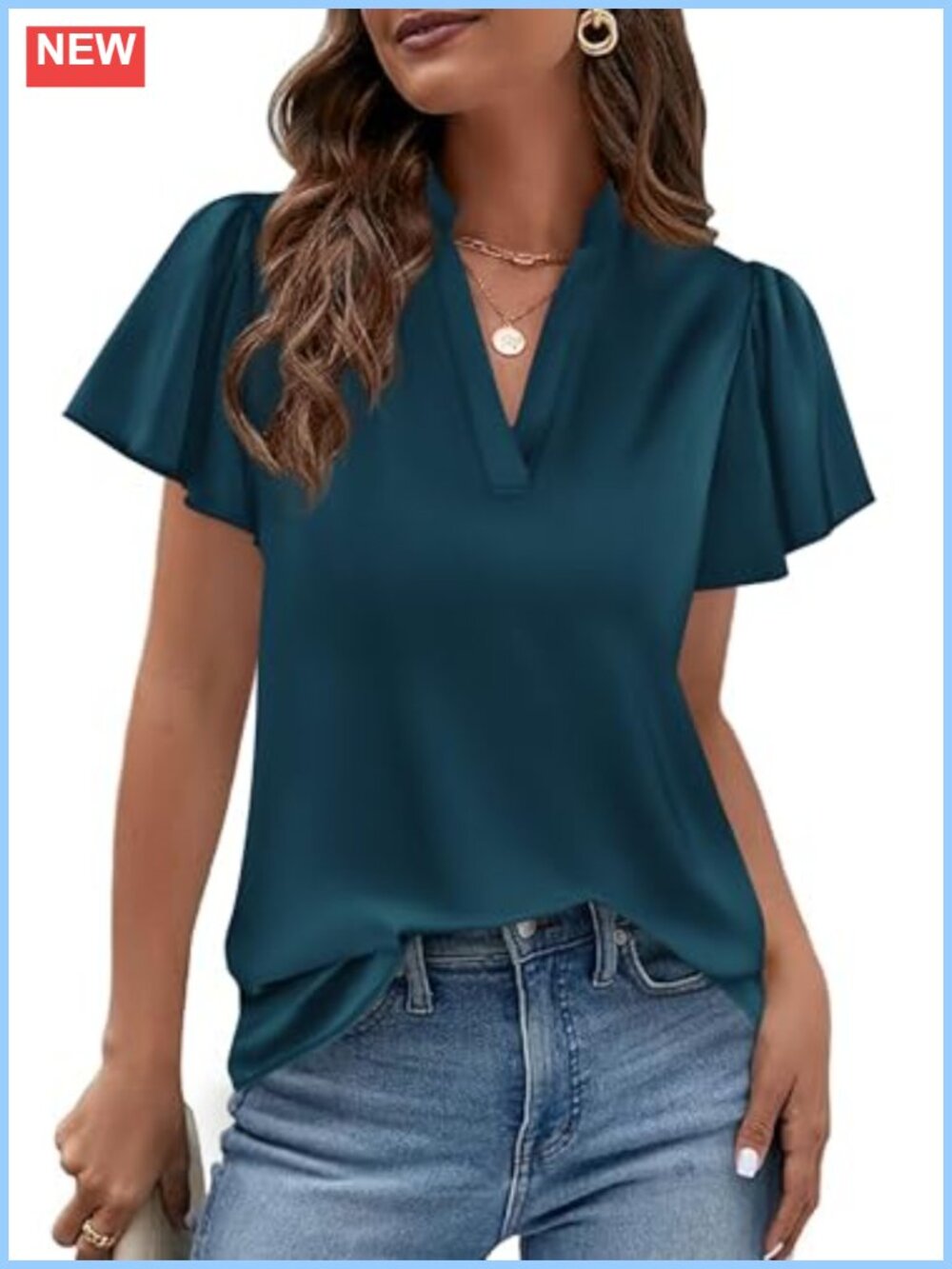 Satin Dressy Casual Blouse V-Neck Ruffle Cap Sleeve Summer Top